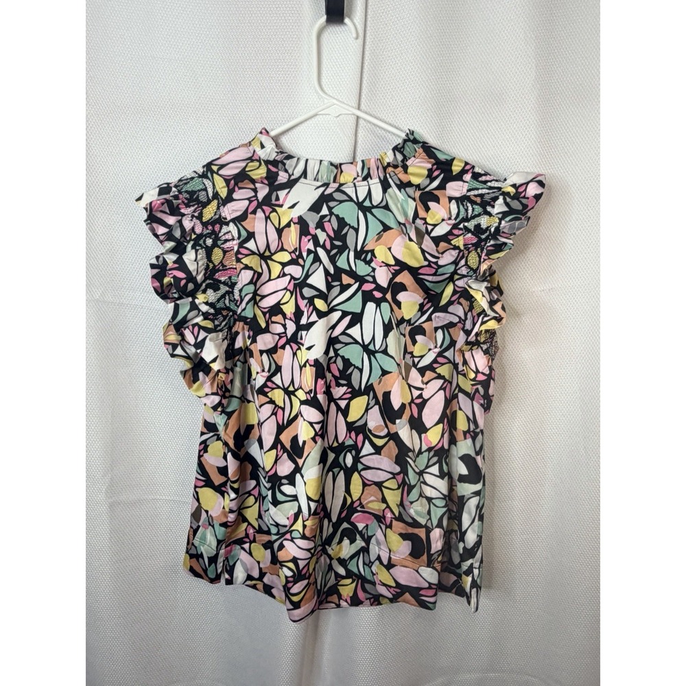 JODIFL Ruffle Sleeve Blouse Womens Large Multicolor Abstract Print Exc B20680-2